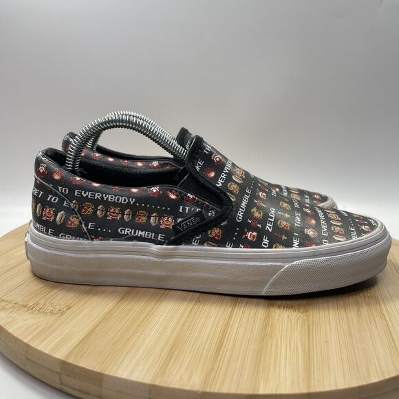 Vans X Nintendo Legend Of Zelda Logo Print Womens Size 6 Black Classic Slip Ons - Picture 1 of 15